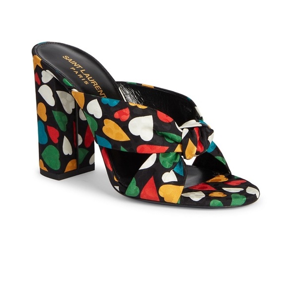 Saint Laurent- Bianca Heart-Print Silk Sandals - Picture 3 of 6